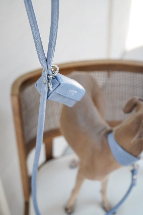 Denim Blue Vegan Leather Poop Bag Holder